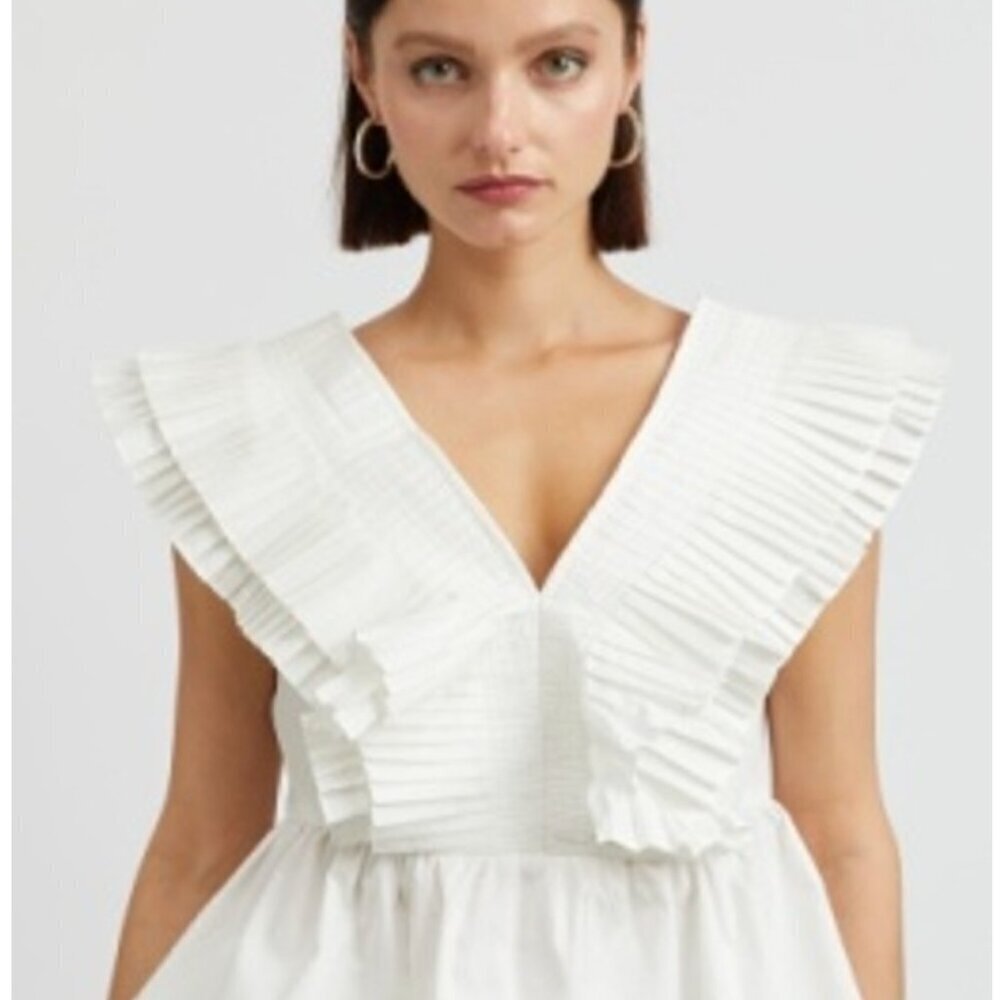 Zara White Ruffled V-Neck Top Size XS NEW WITH TAG! - Picture 2 of 6